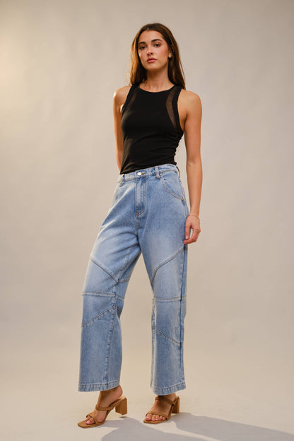 Saddle Line Medium Wash Wide-Leg