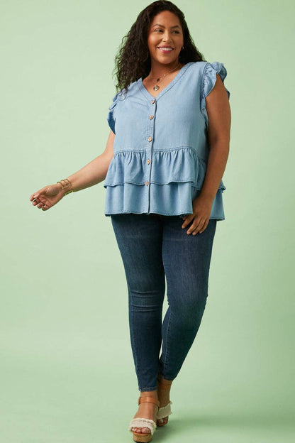 The Dakota Ruffle Denim Top