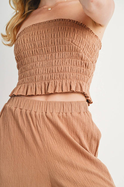 Smoked Tube Top & Linen Wide Leg Pant Set
