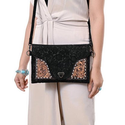 Mini Black Tooled Leather Crossbody
