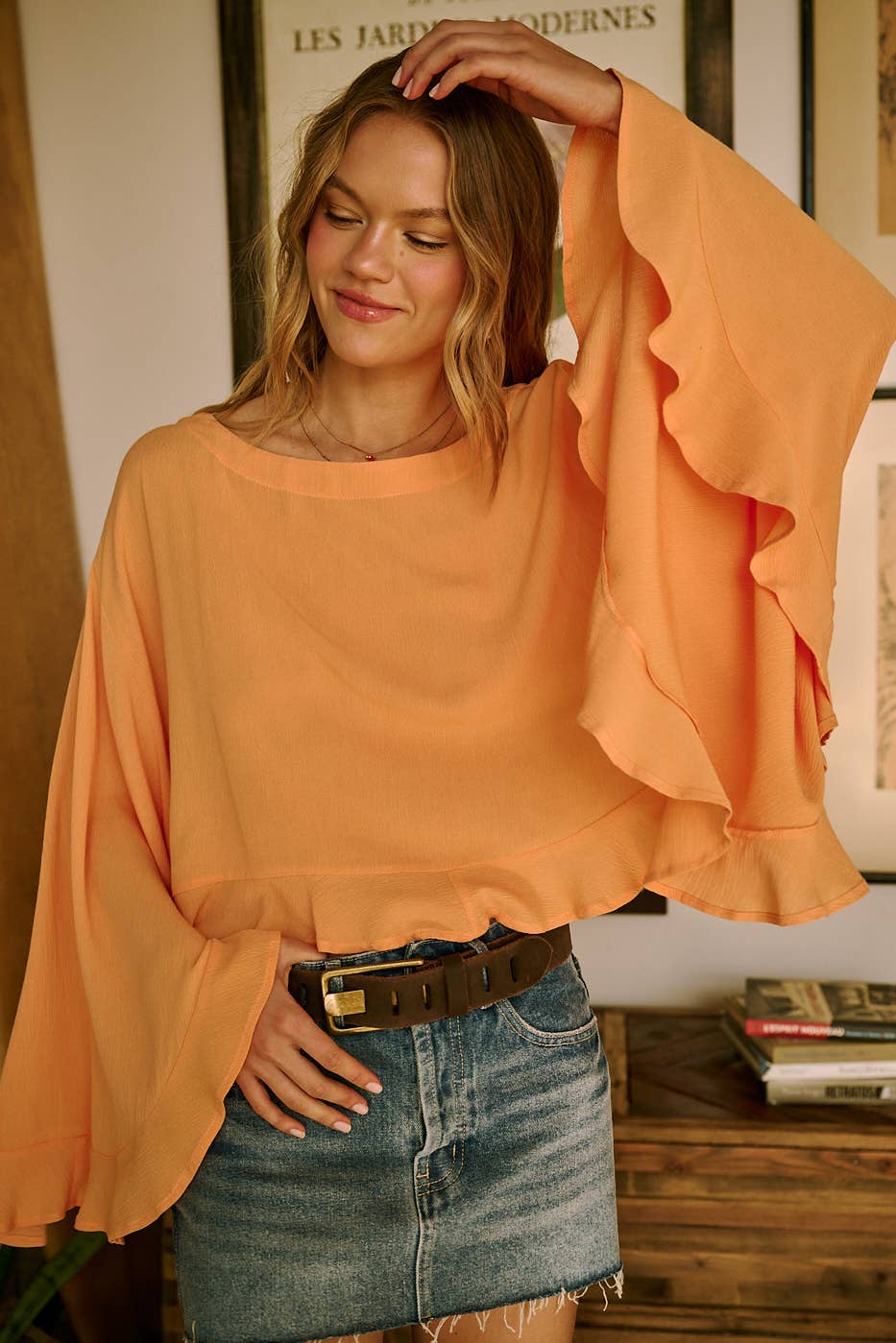 Sorbet Sky Batwing Ruffle Top