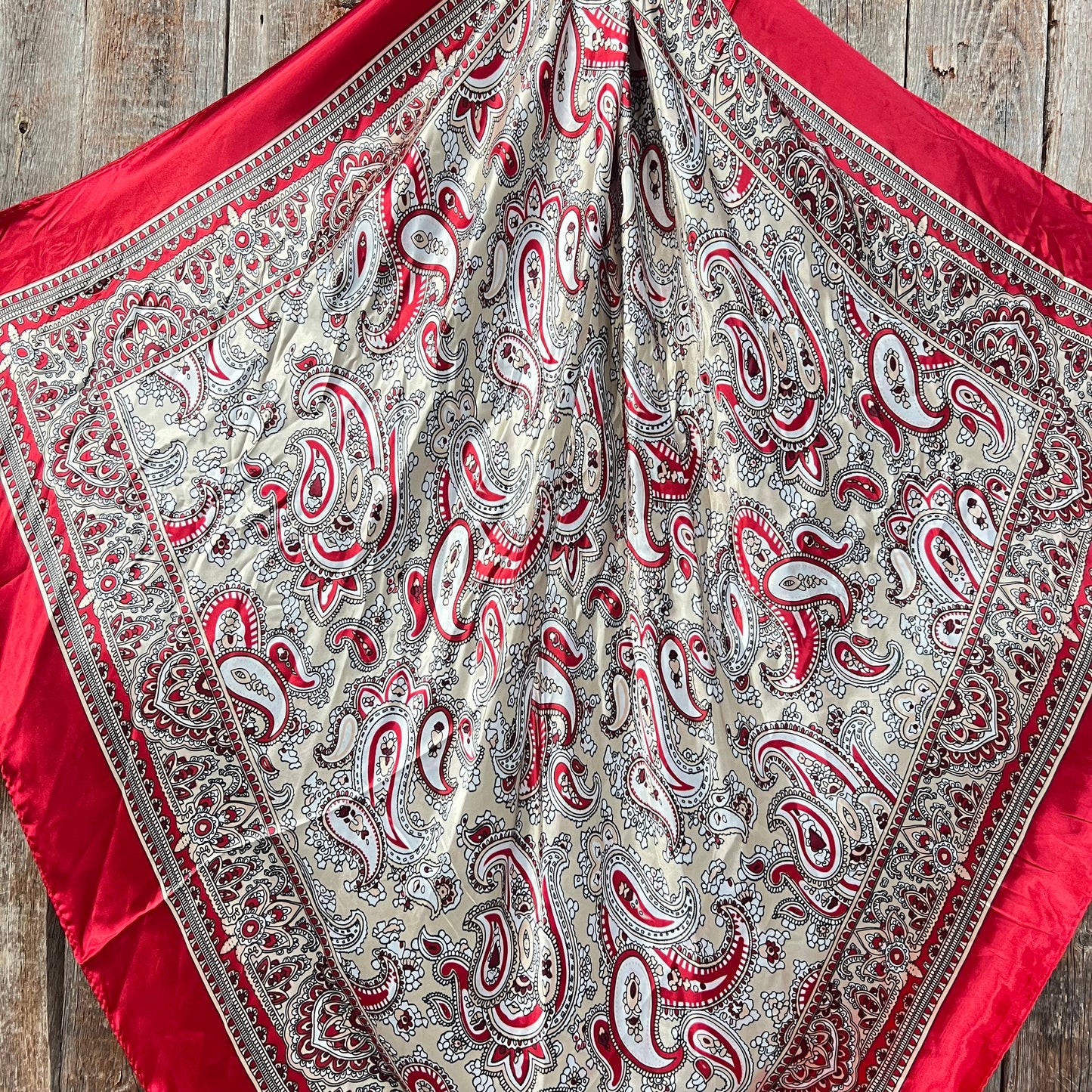 Red, Grey & White Paisley Western Wild Rag Scarf