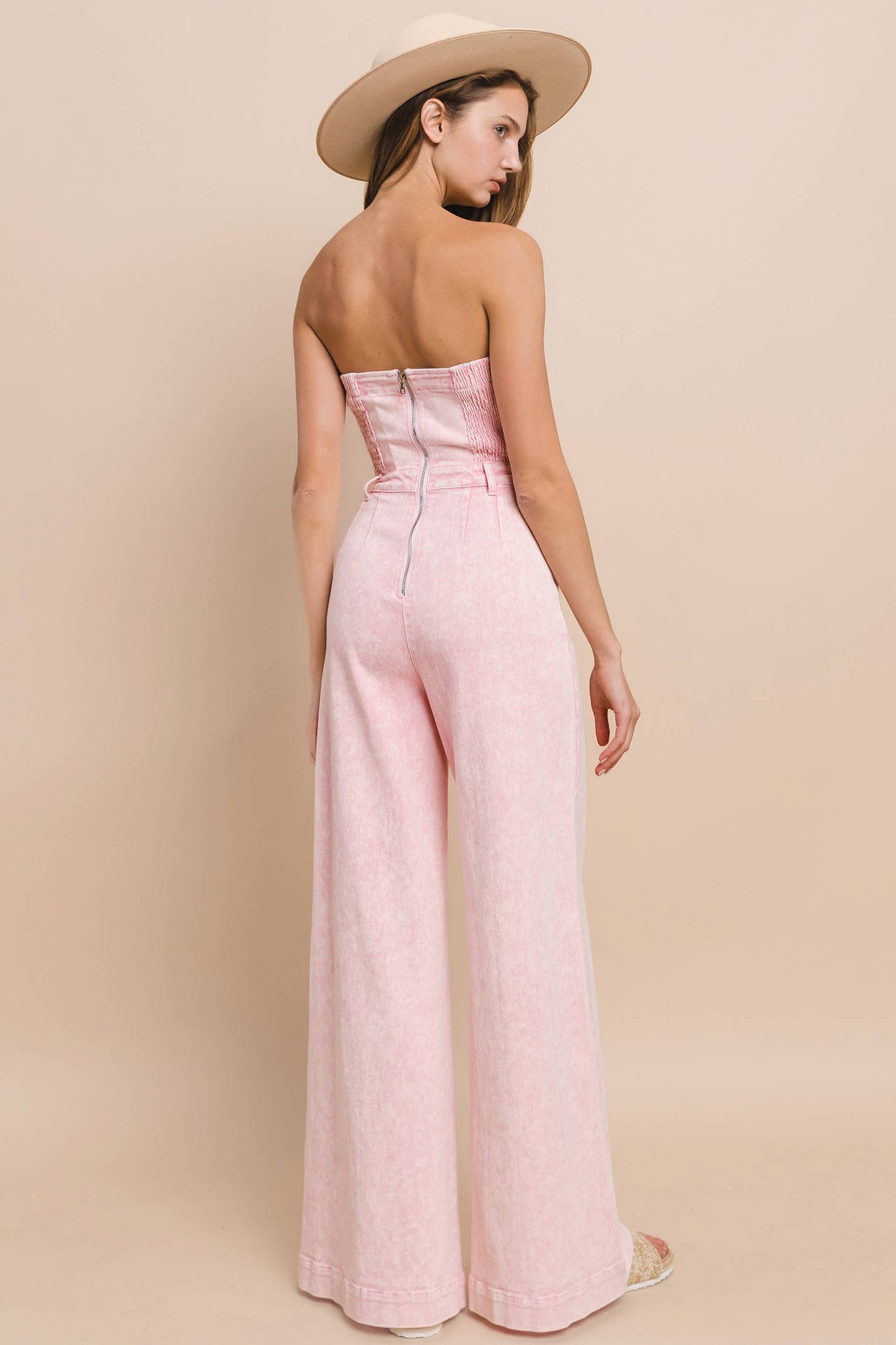 Blush Breeze Strapless Boho Denim Jumpsuit