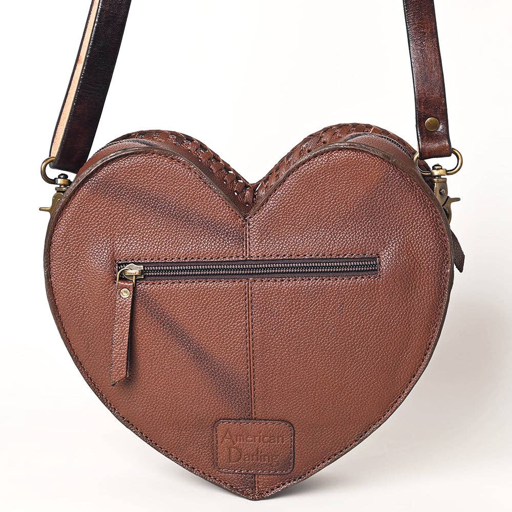 ADBGA476 American Darling Heart-Shaped Cowhide Canteen Tooled Leather Western Purse: ADBGA476