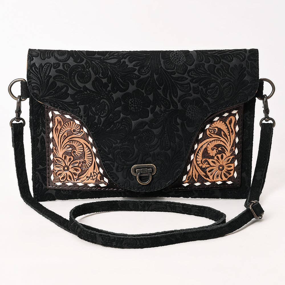 Mini Black Tooled Leather Crossbody