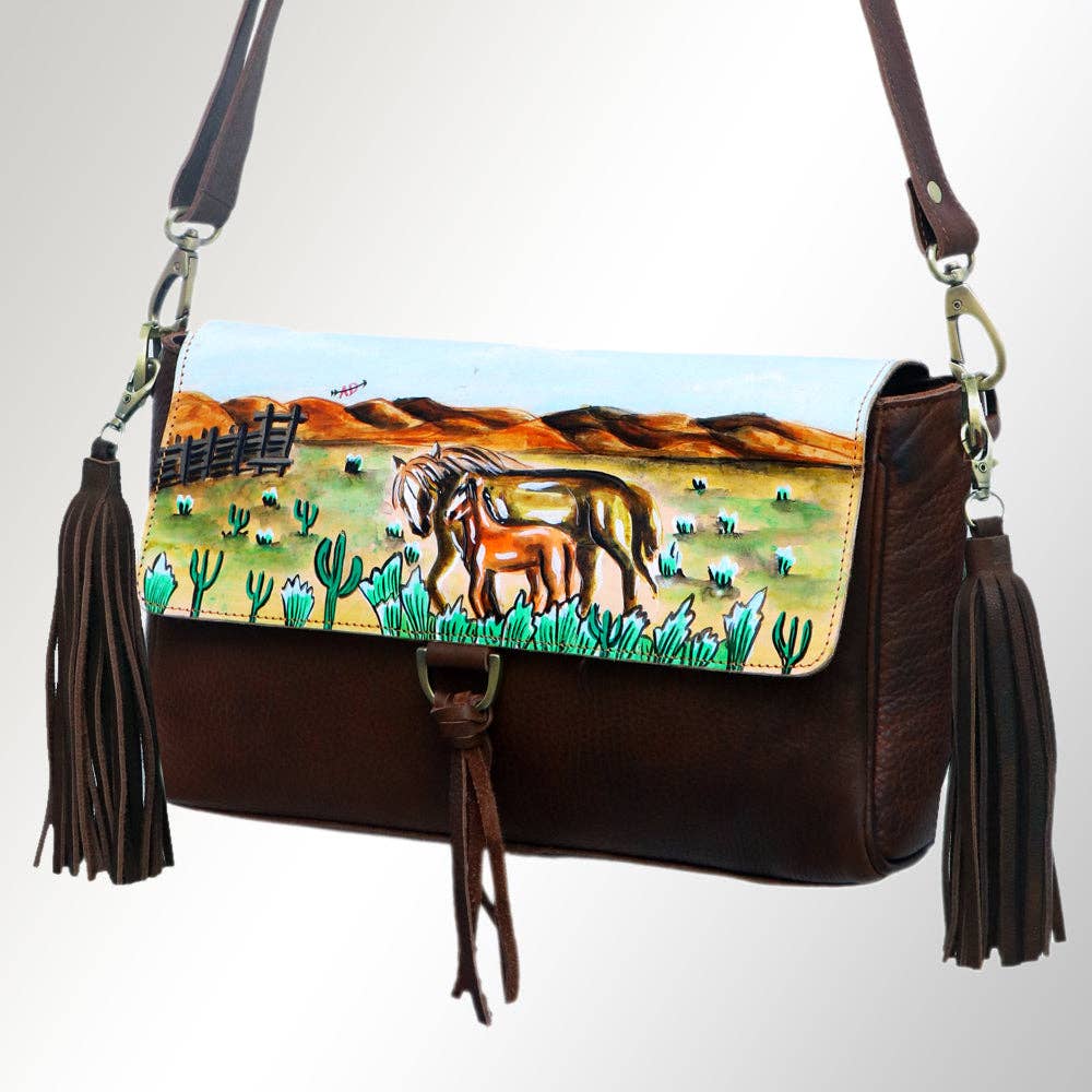 Western Frontier Hand-Painted Horse Fringe Bag