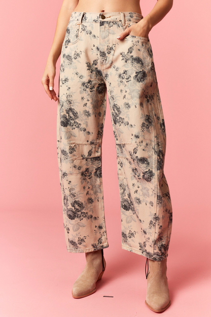 Black Buckle Rose Barrel Jean