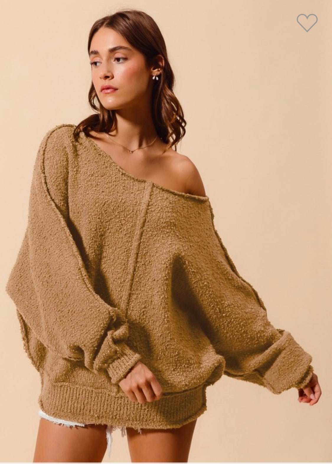 Loose Fit Exposed Seam Slouchy Sweater In Olive and Taupe
