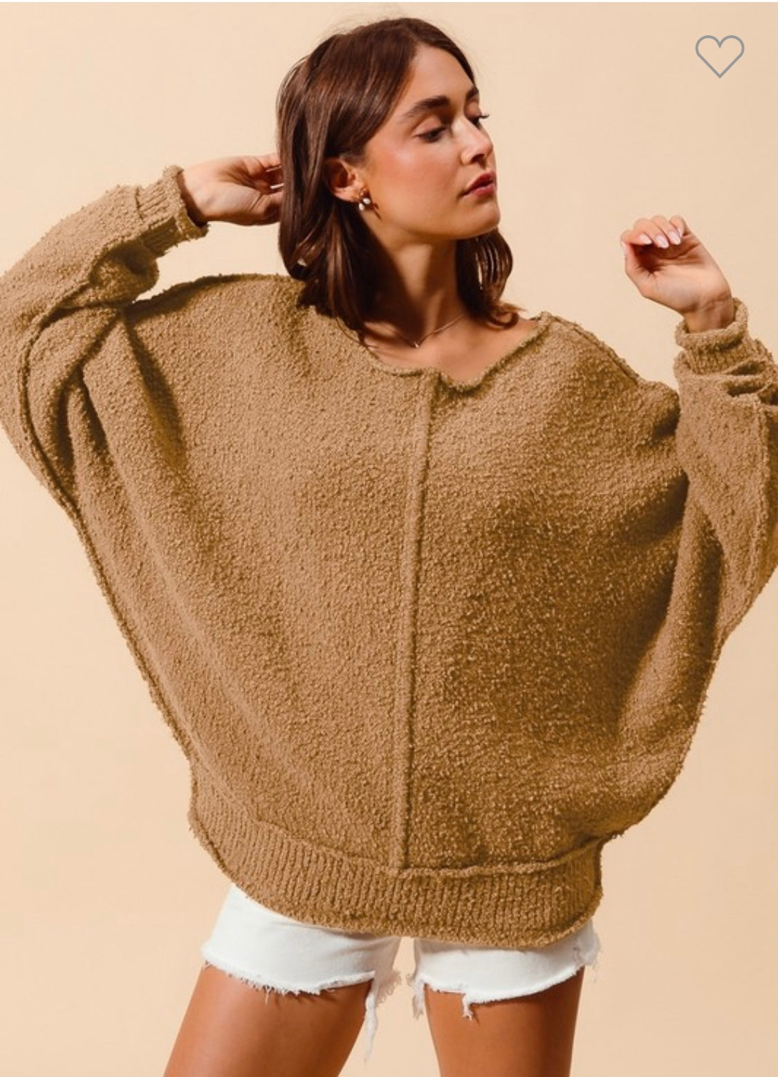 Loose Fit Exposed Seam Slouchy Sweater In Olive and Taupe