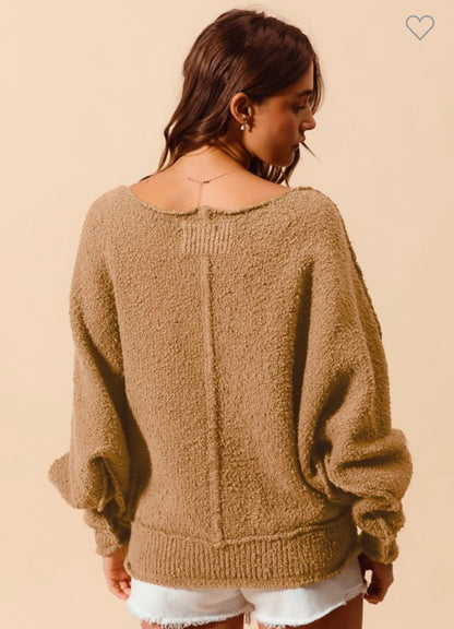 Loose Fit Exposed Seam Slouchy Sweater In Olive and Taupe