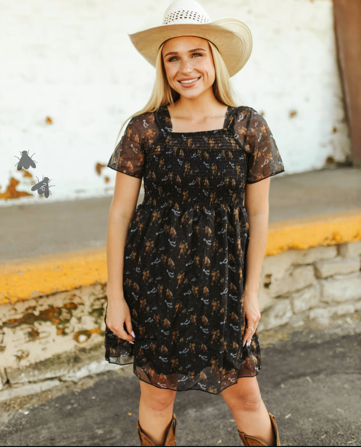 Cowgirl Rodeo Horse Print Midi Dress Willow + Nash Cowgirl Rodeo Horse Print Midi Dress Willow + Nash