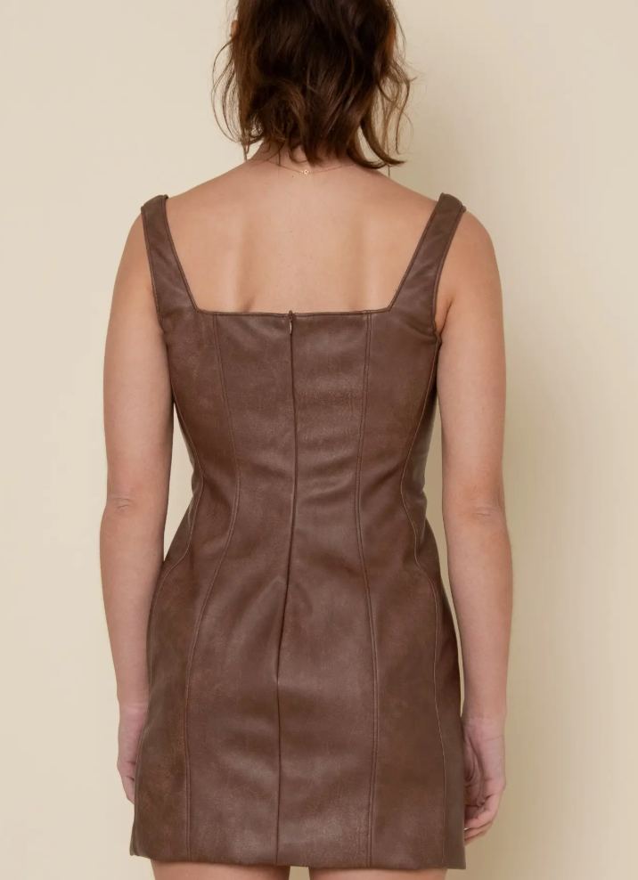Whiskey Run Brown Faux Leater Mini Dress