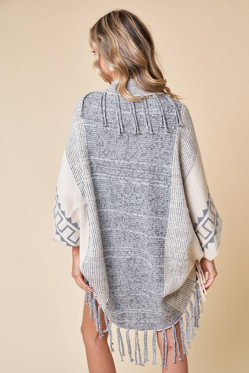 Cream Fringe Open Thick Knit Poncho