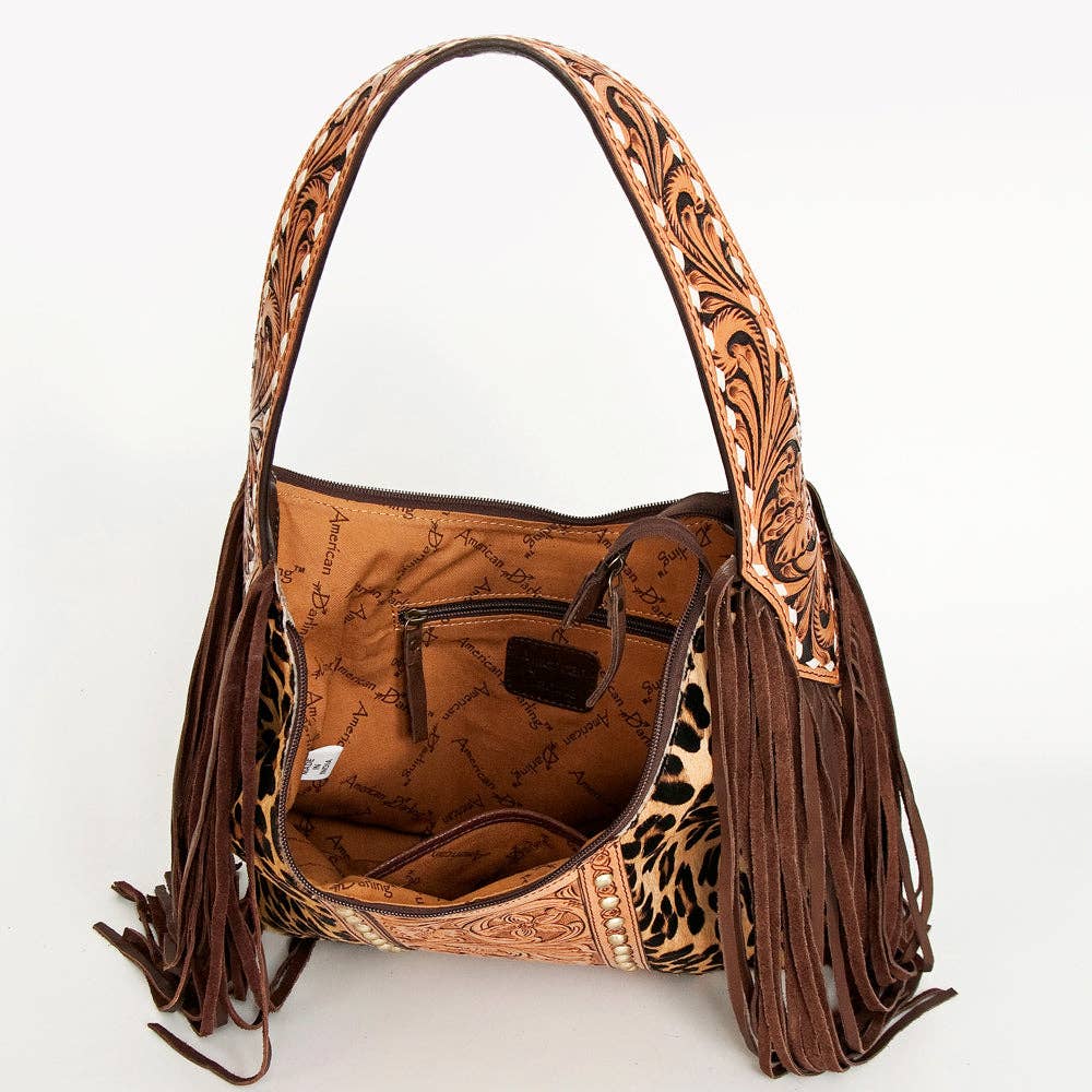 Wild Tooled Leather & Leopard Fringe Hobo Bag