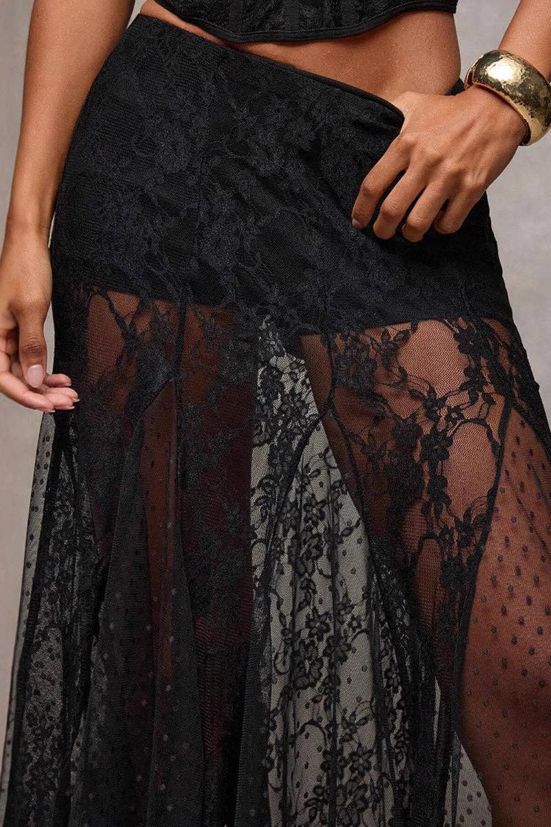 Midnight Lace Western Maxi Skirt