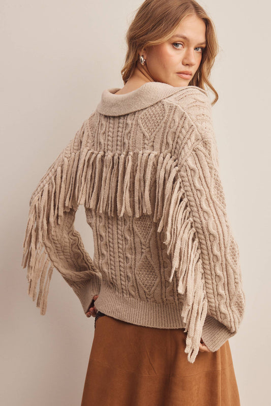 Sagebrush Fringe Cable Knit Sweater