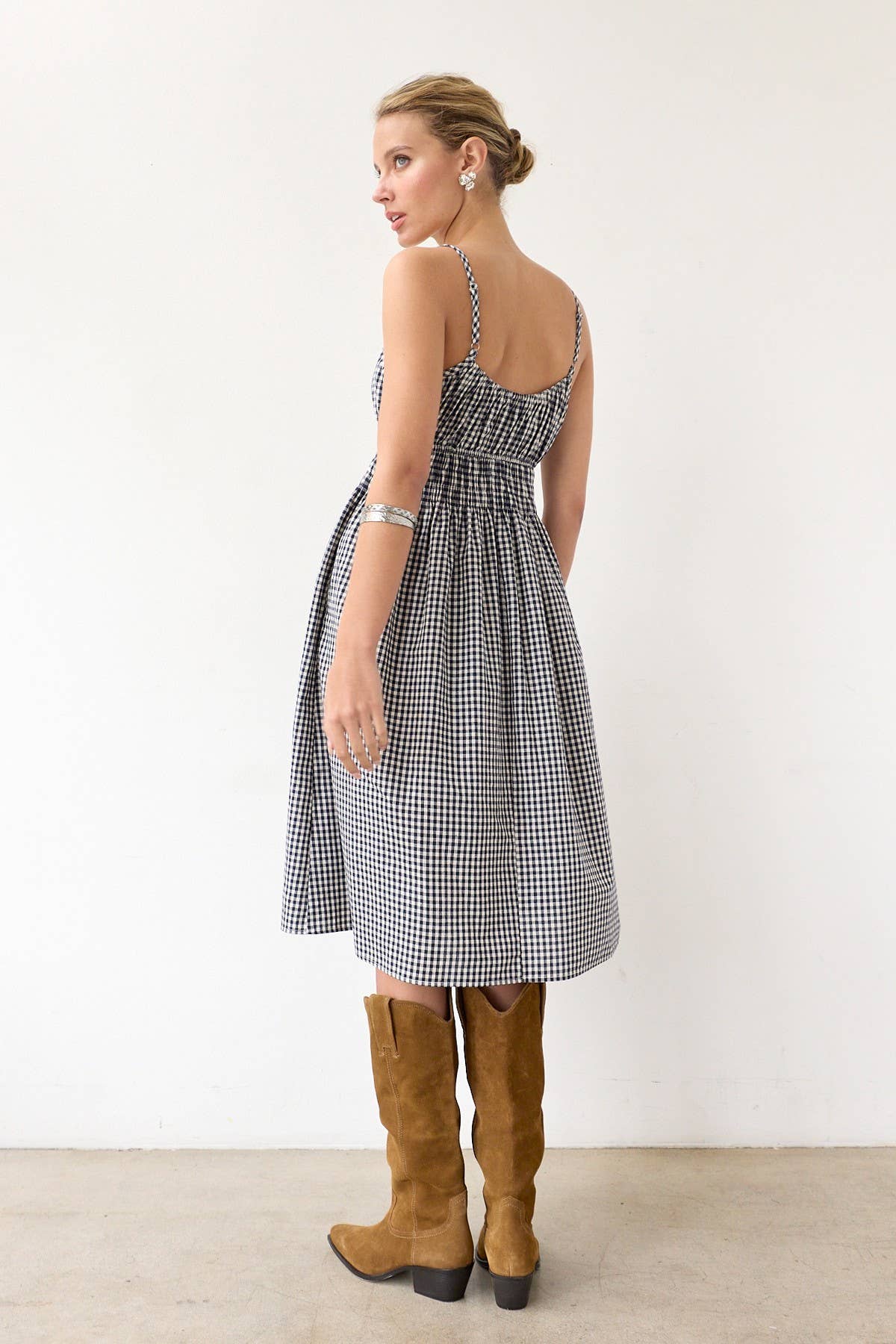 Gingham Embroidered Midi Dress