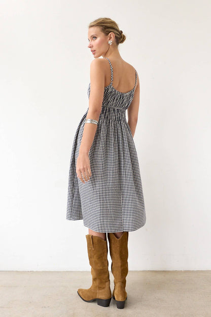 Gingham Embroidered Midi Dress