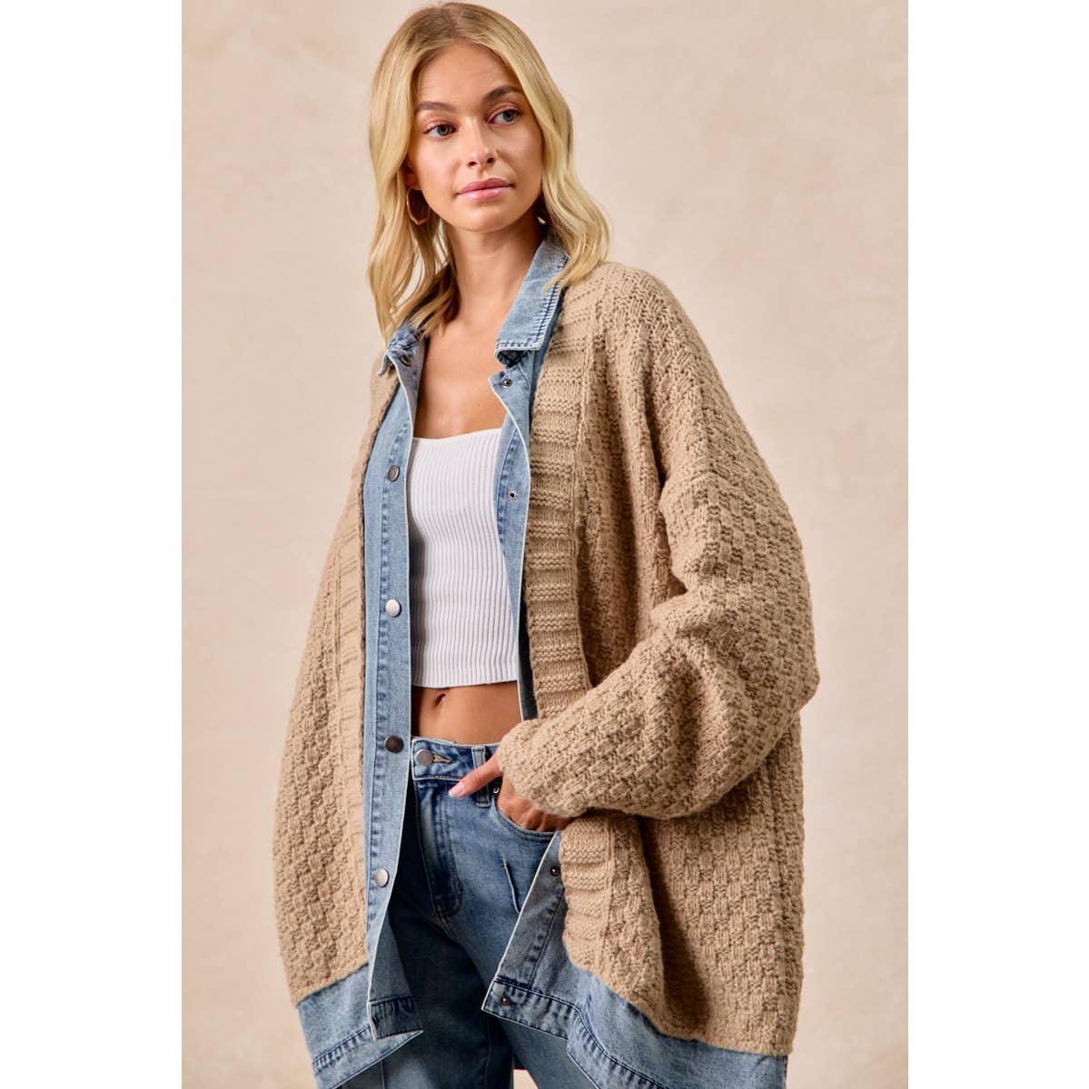 Chunky Textured Knit Open-Front Cardigan