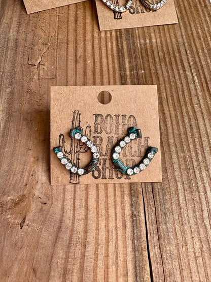Copper Rhinestone Horseshoe Stud Earrings