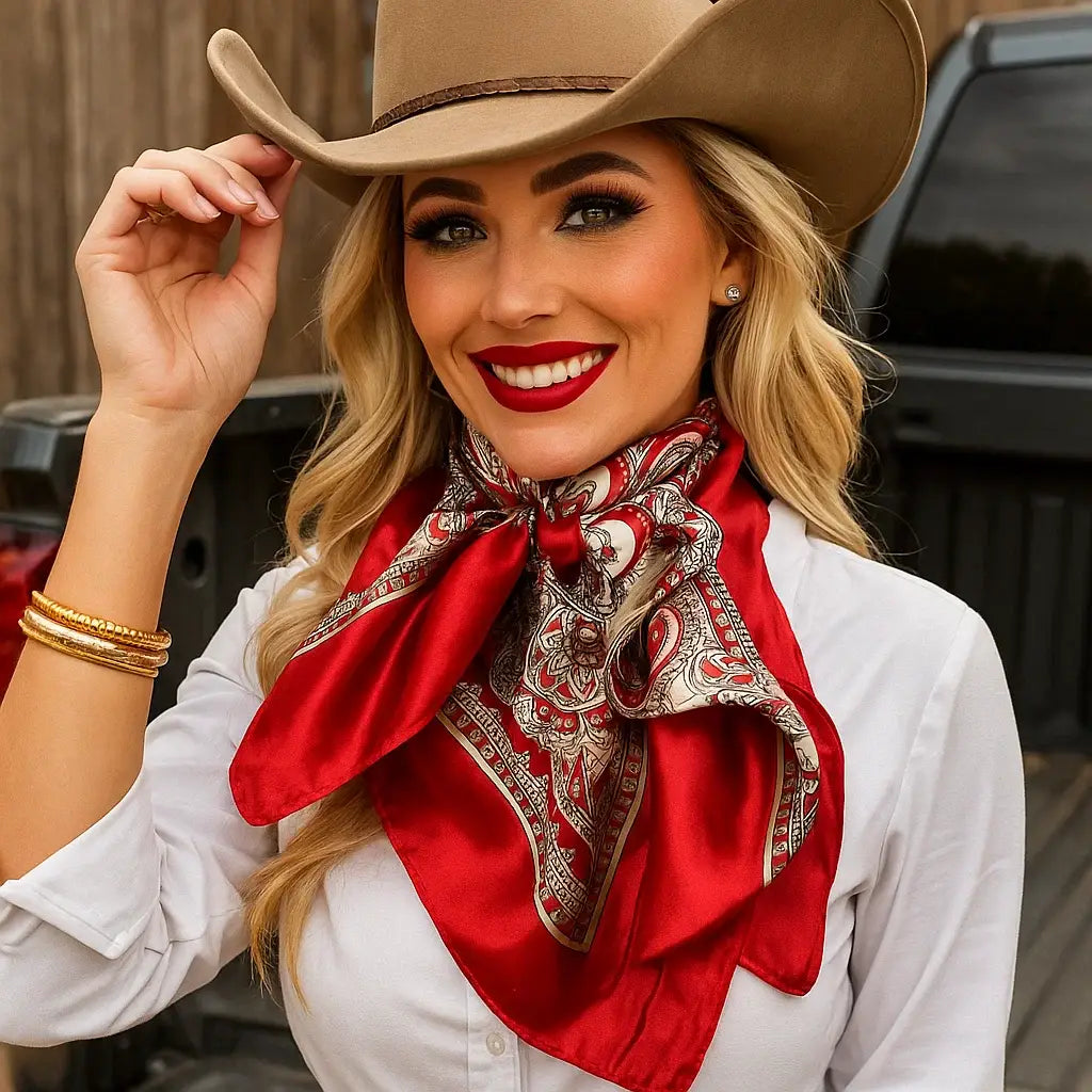 Red, Grey & White Paisley Western Wild Rag Scarf