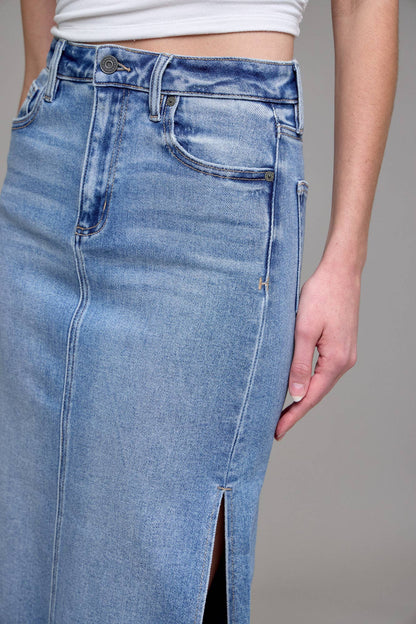 Medium Light Side Slit Stretch Midi Skirt