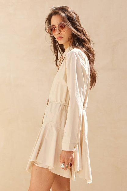 Solid Button-Up Belted Handkerchief Shirt Romper