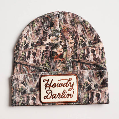 Howdy, Darlin' Embroidered Patch Camo Beanie