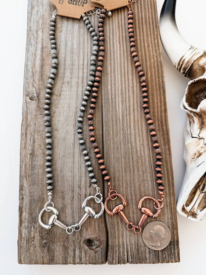 Copper Horsebit Turquoise Navajo Pearl Necklace