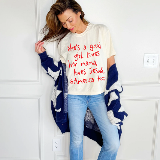She’s a Good Girl Cropped Tee | Patriotic Graphic Crop Top