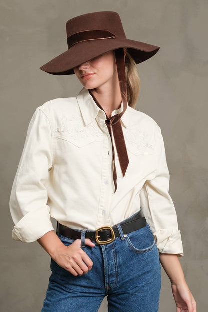 Ivory Embroidered Snap Denim Shirt