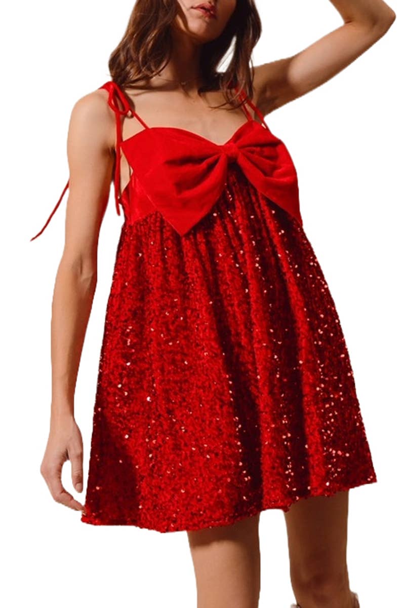 Velvet Sequin Babydoll Holiday Mini Dress