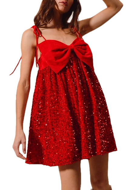 Velvet Sequin Babydoll Holiday Mini Dress