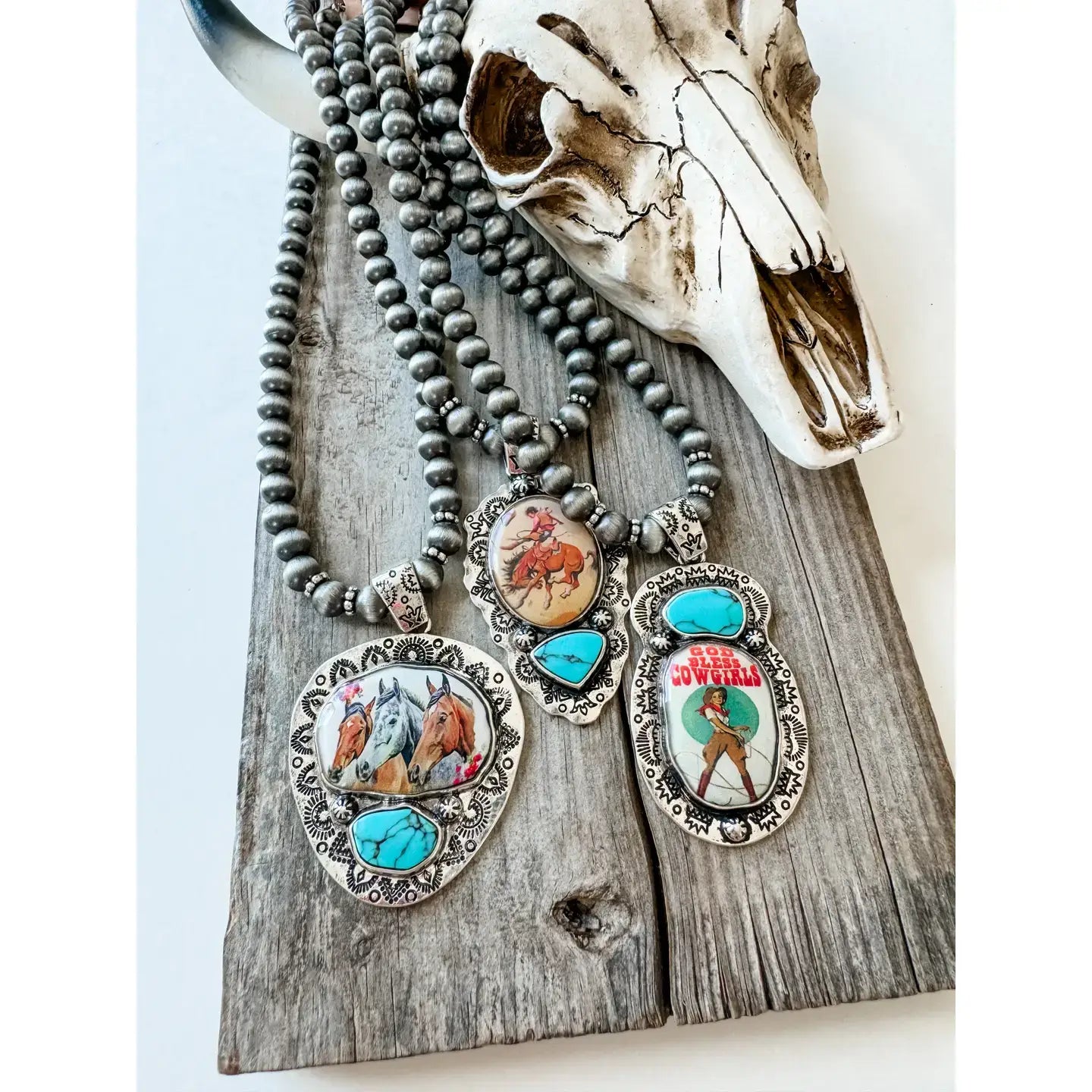 God Bless Cowgirls Navajo Pearl Pendant Necklace