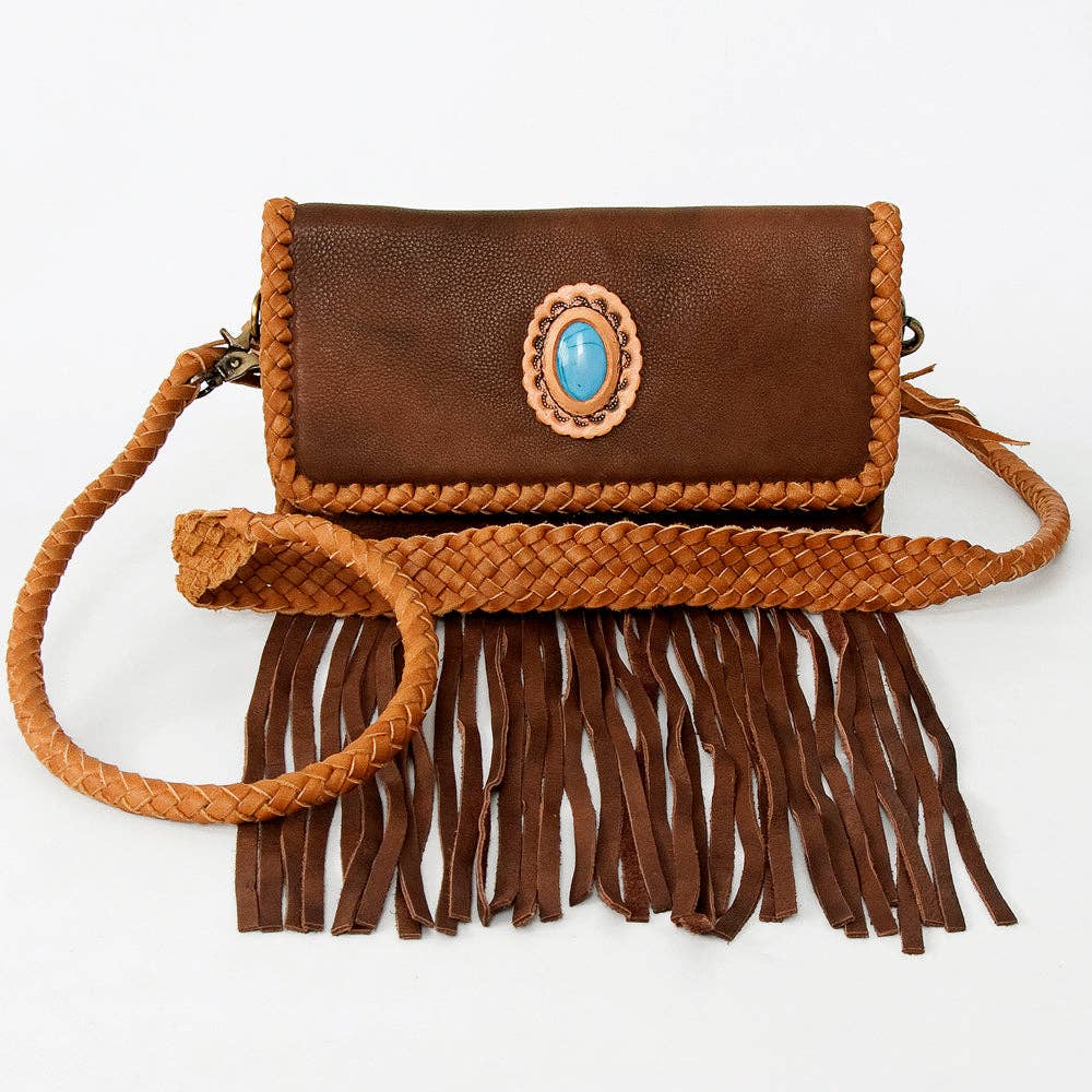 Western Turquoise Braided Leather Fringe Tote