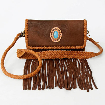 Western Turquoise Braided Leather Fringe Tote
