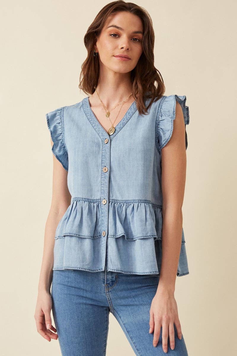 The Dakota Ruffle Denim Top