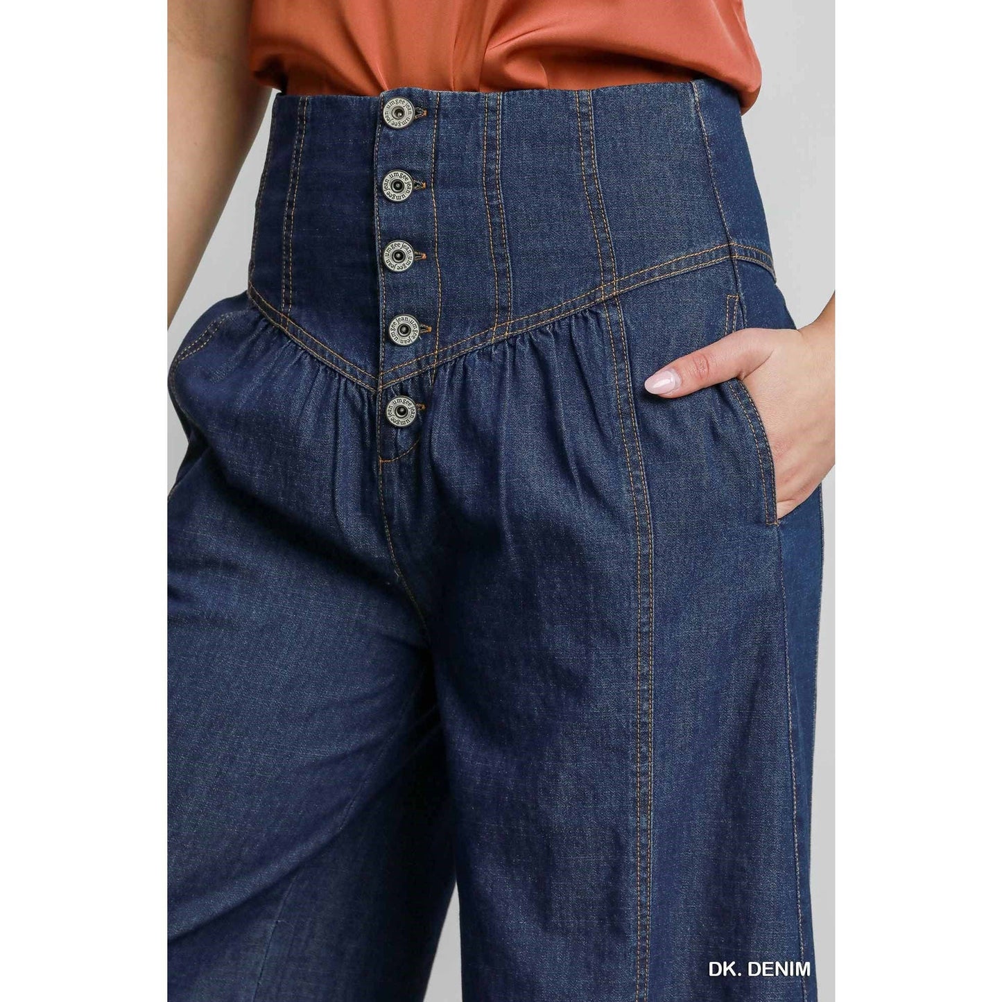 High Waist Western Wide Leg Button Front Pants