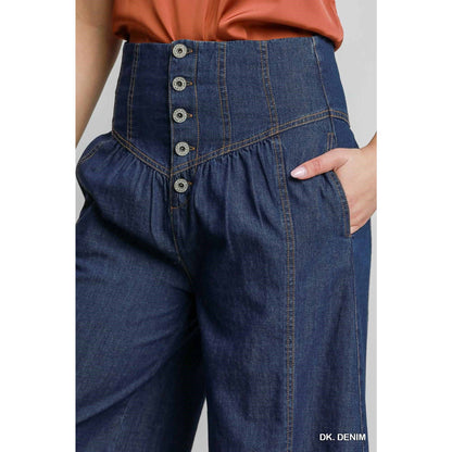 High Waist Western Wide Leg Button Front Pants