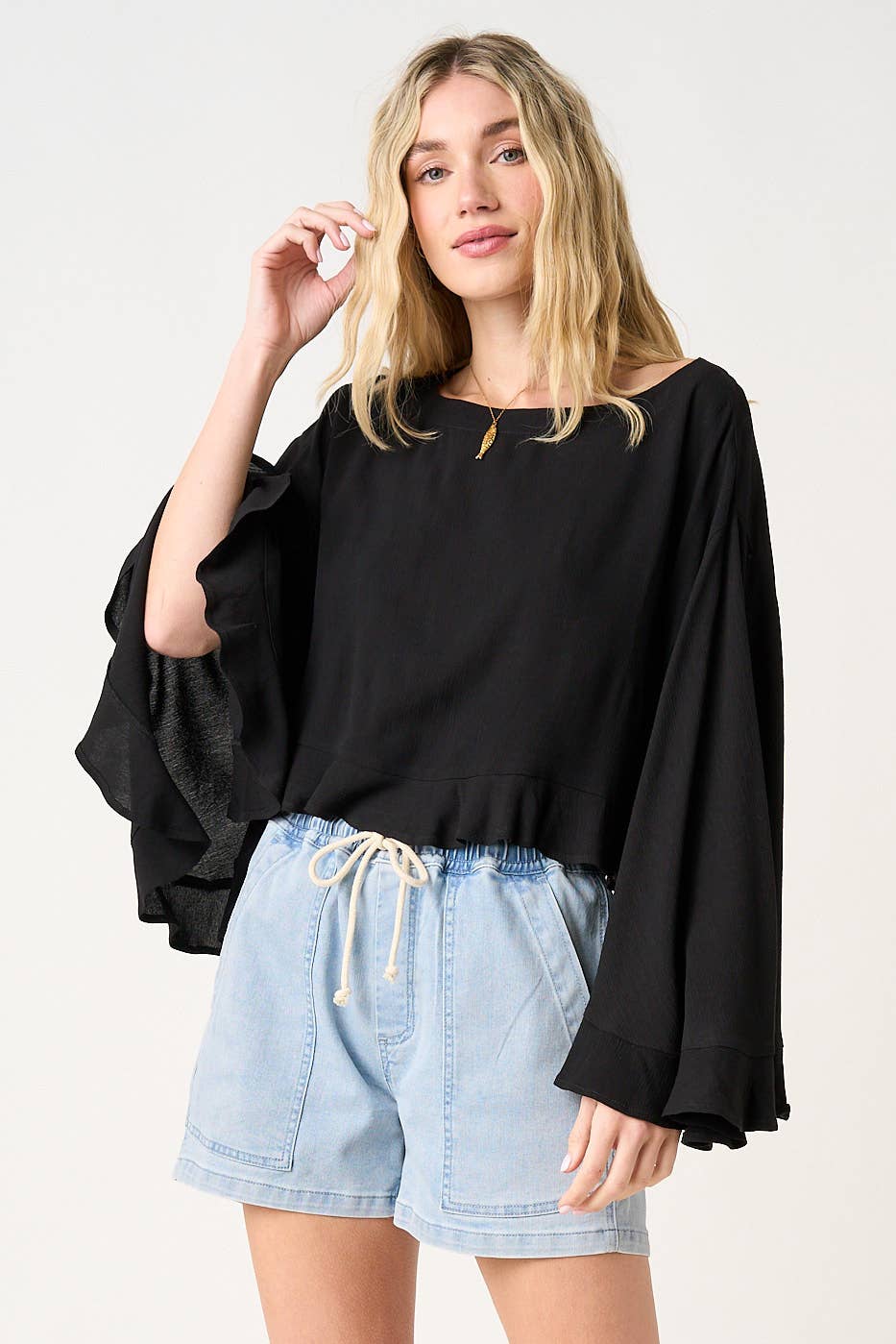Sorbet Sky Batwing Ruffle Top