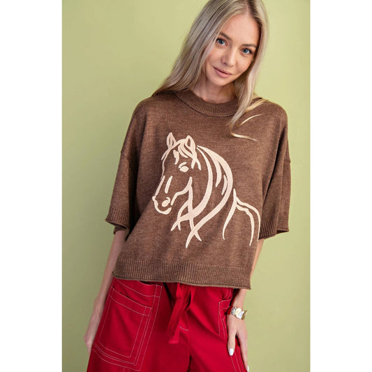 Horse Motif Sweater Top