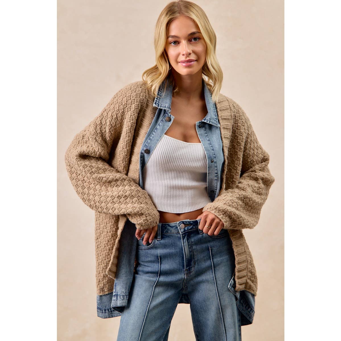 Chunky Textured Knit Open-Front Cardigan