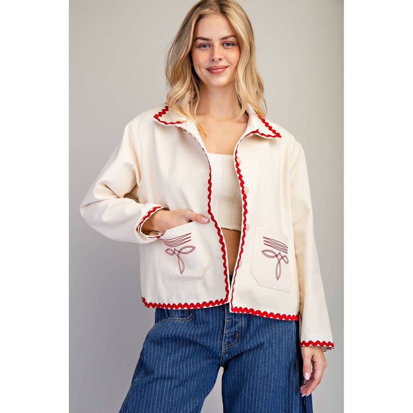 Ric Rac Trim Embroidered Jacket