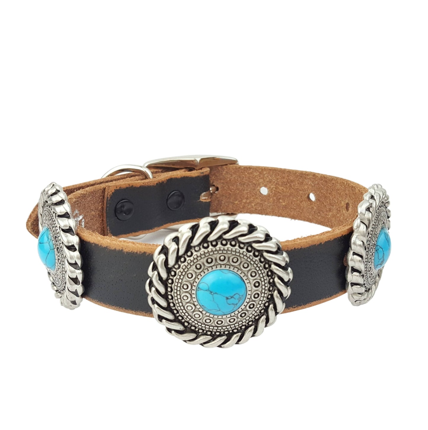Silver Spur Concho Leather Dog Collar