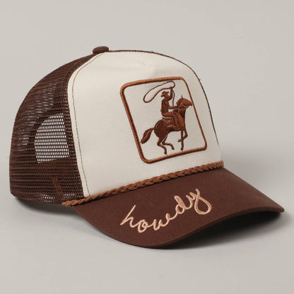 Howdy Cowboy Embroidered Mesh Trucker Cap