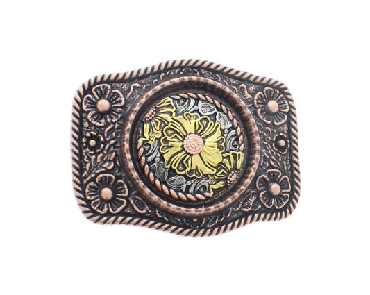 Copper Floral Western Belt Buckle