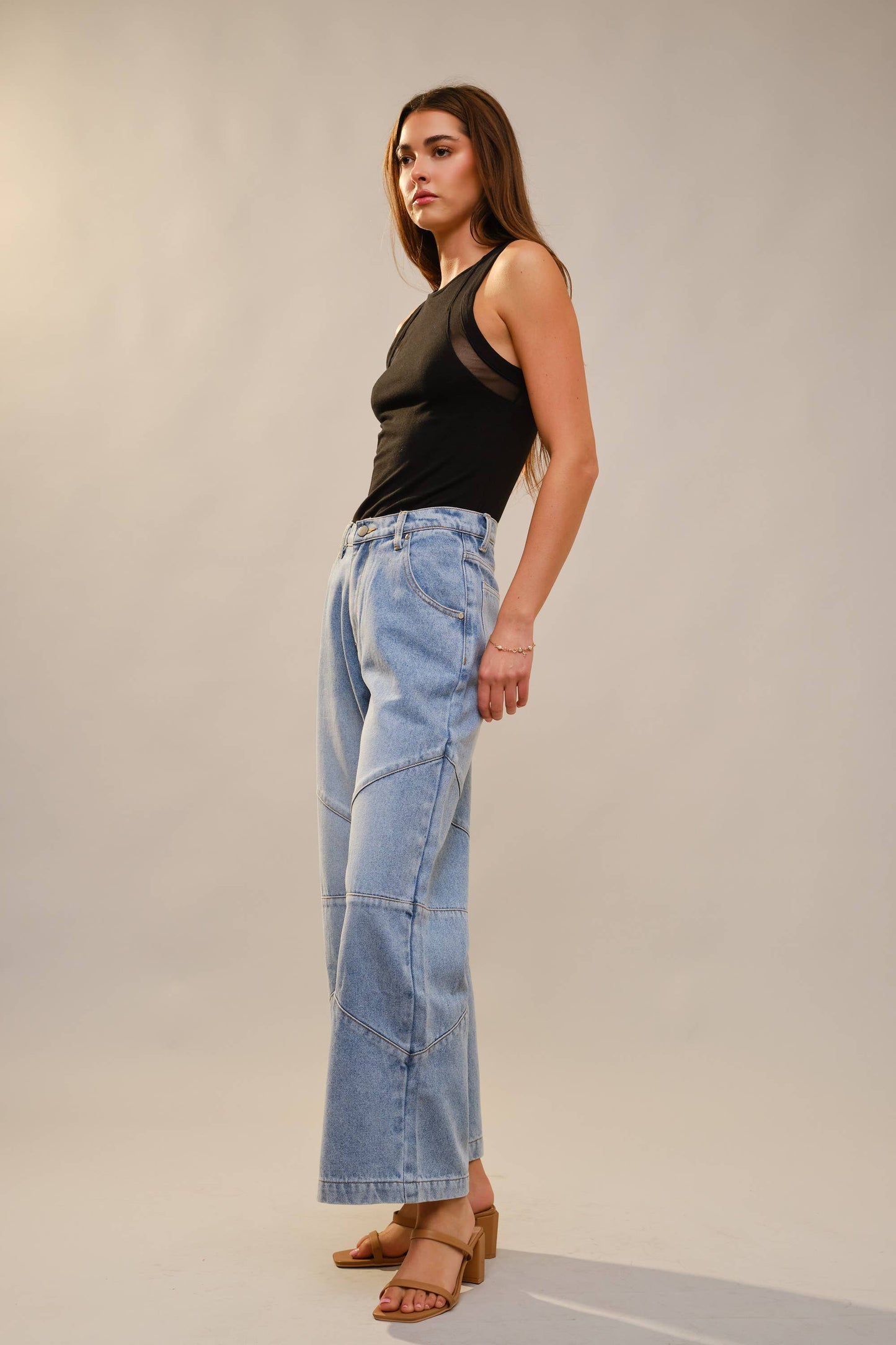 Saddle Line Medium Wash Wide-Leg