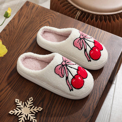Christmas Bownot Cherry Plush Slippers | Willow & Nash