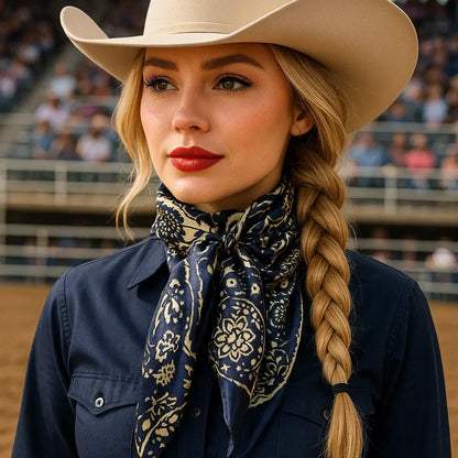Blue & Cream Paisley Western Wild Rag Scarf
