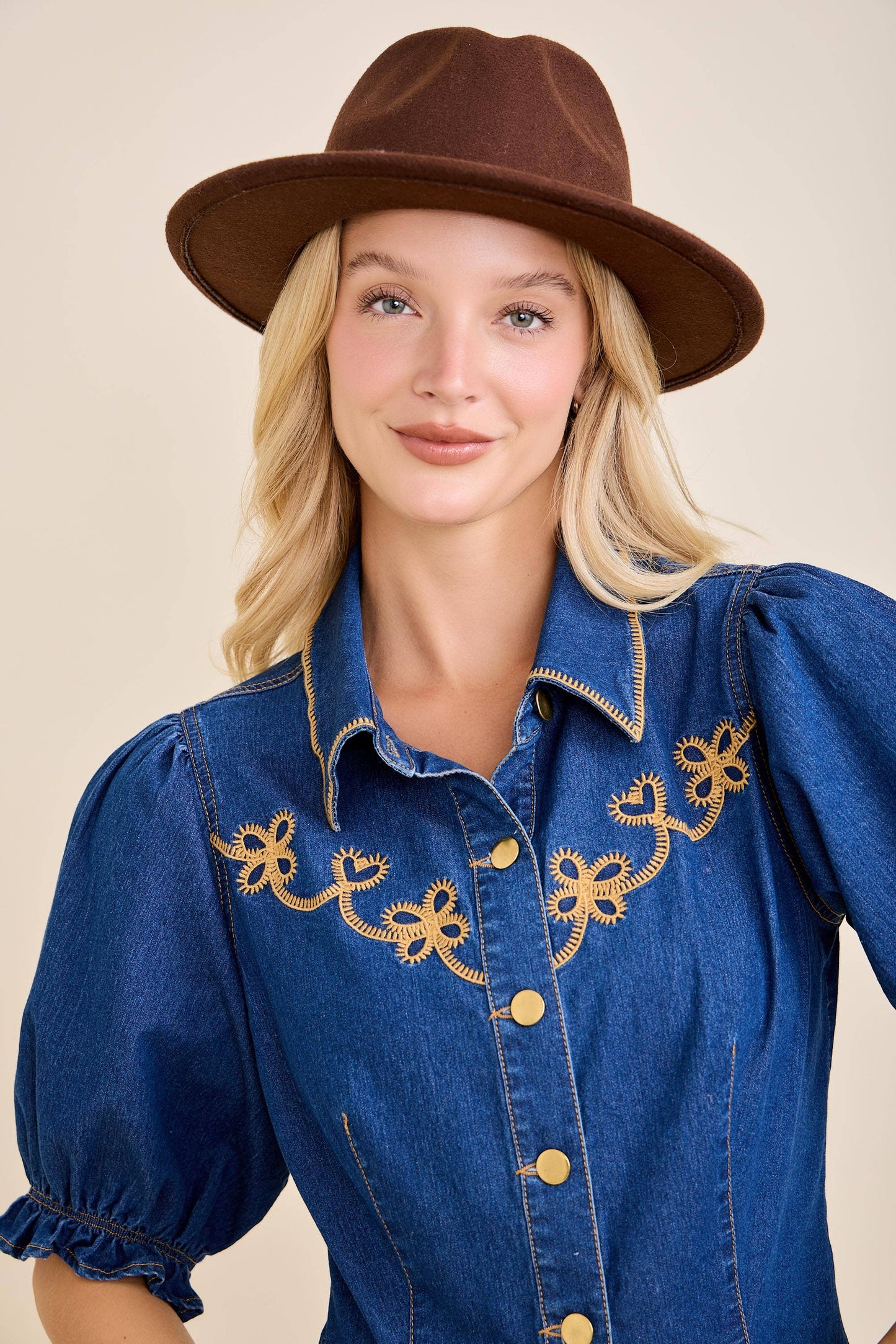 Golden Prairie Embroidered Denim Blouse